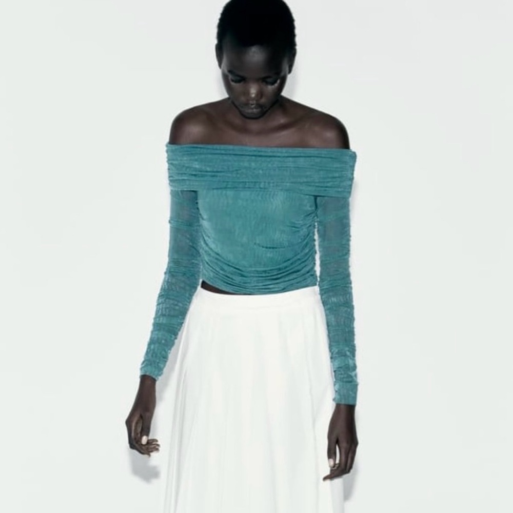 Zara off shoulder teal green top Size M - Picture 1 of 4